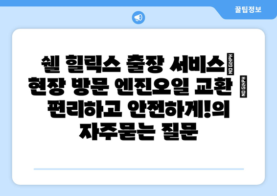 쉘 힐릭스 출장 서비스| 현장 방문 엔진오일 교환 | 편리하고 안전하게!