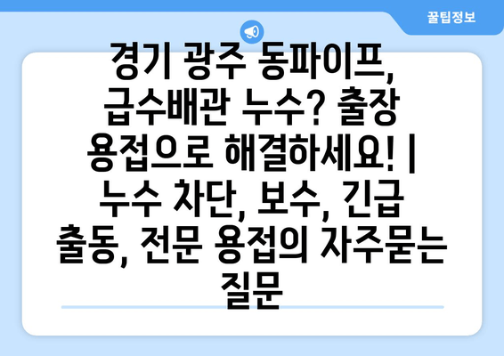 경기 광주 동파이프, 급수배관 누수? 출장 용접으로 해결하세요! | 누수 차단, 보수, 긴급 출동, 전문 용접