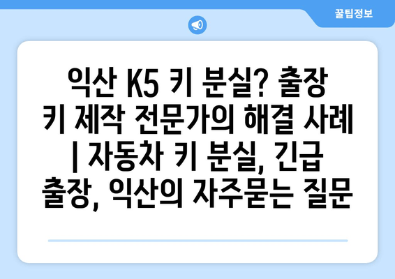 익산 K5 키 분실? 출장 키 제작 전문가의 해결 사례 | 자동차 키 분실, 긴급 출장, 익산