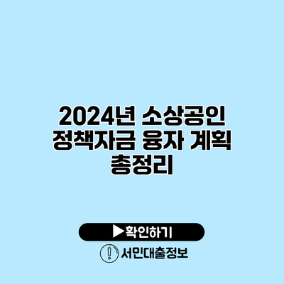 2024년 소상공인 정책자금 융자 계획 총정리