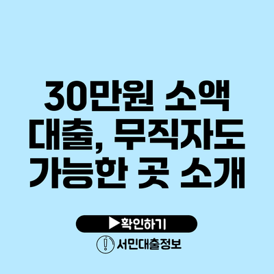 30만원 소액 대출, 무직자도 가능한 곳 소개