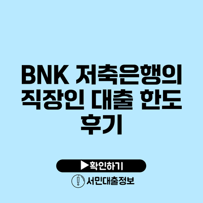 BNK 저축은행의 직장인 대출 한도 후기