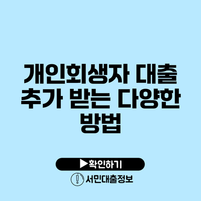개인회생자 대출 추가 받는 다양한 방법