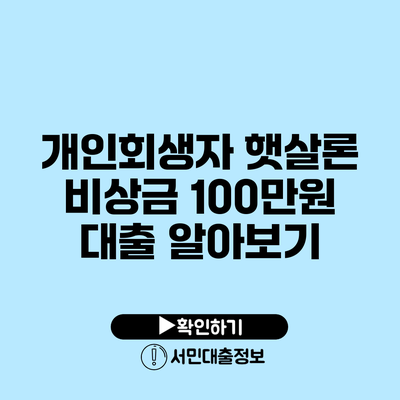 개인회생자 햇살론: 비상금 100만원 대출 알아보기