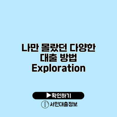 나만 몰랐던 다양한 대출 방법 Exploration