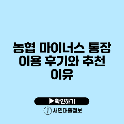 농협 마이너스 통장 이용 후기와 추천 이유