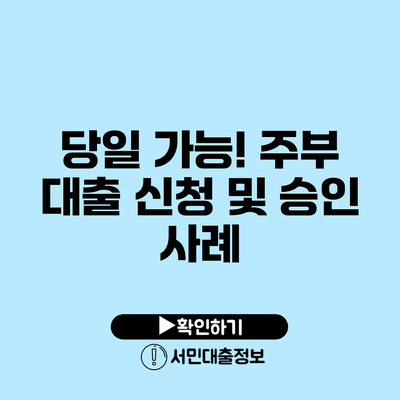 당일 가능! 주부 대출 신청 및 승인 사례