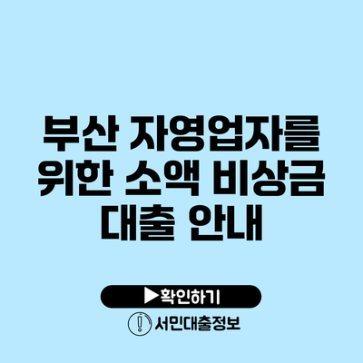 부산 자영업자를 위한 소액 비상금 대출 안내