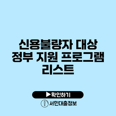 신용불량자 대상 정부 지원 프로그램 리스트