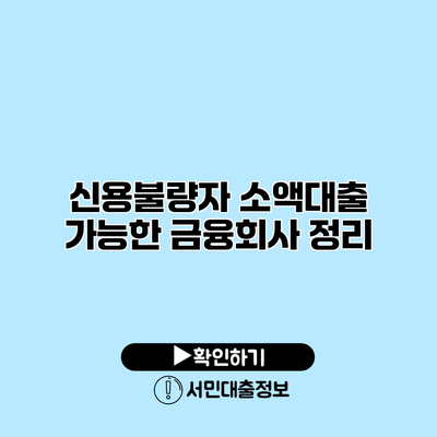 신용불량자 소액대출 가능한 금융회사 정리