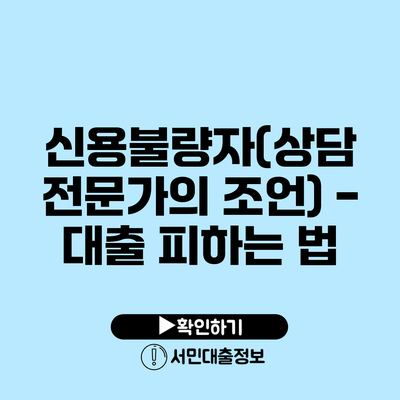 신용불량자(상담 전문가의 조언) - 대출 피하는 법