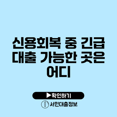 신용회복 중 긴급 대출 가능한 곳은 어디?