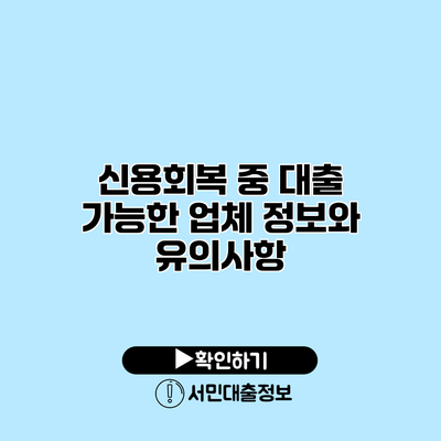 신용회복 중 대출 가능한 업체 정보와 유의사항