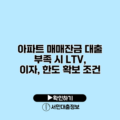 아파트 매매잔금 대출 부족 시 LTV, 이자, 한도 확보 조건