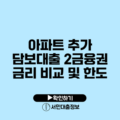 아파트 추가 담보대출: 2금융권 금리 비교 및 한도