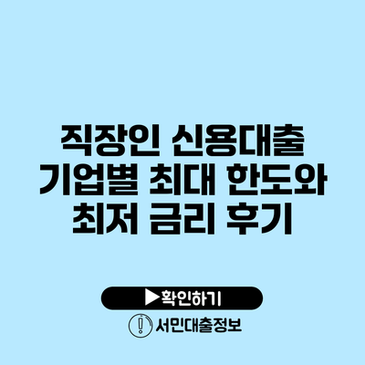 직장인 신용대출 기업별 최대 한도와 최저 금리 후기