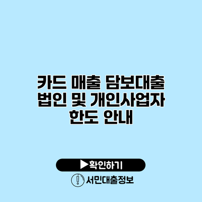 카드 매출 담보대출: 법인 및 개인사업자 한도 안내