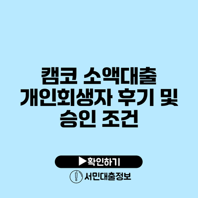 캠코 소액대출: 개인회생자 후기 및 승인 조건