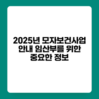 2025년 모자보건사업 안내 임산부를 위한 중요한 정보