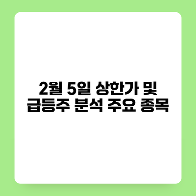2월 5일 상한가 및 급등주 분석 주요 종목