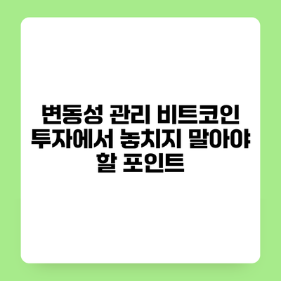 변동성 관리 비트코인 투자에서 놓치지 말아야 할 포인트