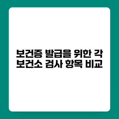 보건증 발급을 위한 각 보건소 검사 항목 비교